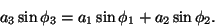 \begin{displaymath}
{a_3} \sin {\phi_3} = {a_1} \sin {\phi _1} + {a_2} \sin {\phi_2}.
\end{displaymath}